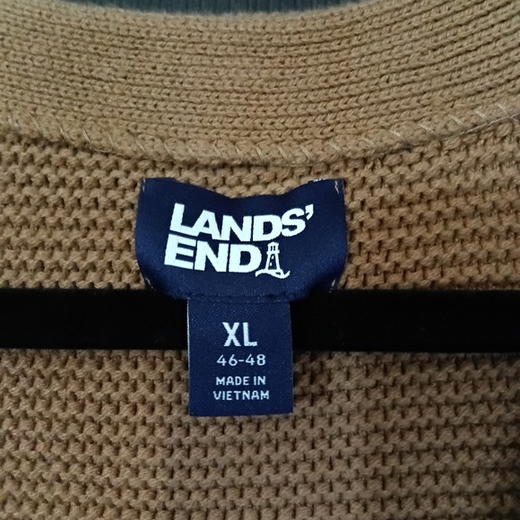 Lands' End Men's XL Warm Tawny Brown LS Vertical Stripe Cotton Blend Cardigan - Picture 9 of 16